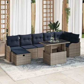 vidaXL Tuinbank Set 8 st Grijs poly rattan, Tuin en Terras, Verzenden, Nieuw