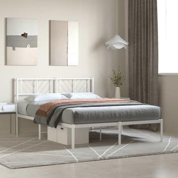 vidaXL Bedframe met hoofdbord metaal wit 140x200 cm, Verzenden, Nieuw