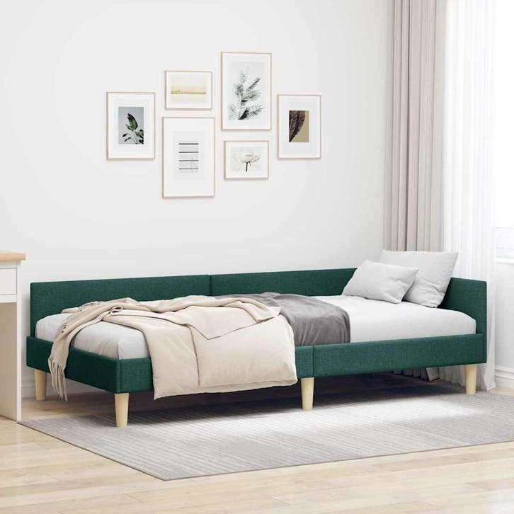 vidaXL Hoek Bed Frame Donkergroen 90 x 190 cm Stof, Huis en Inrichting, Slaapkamer | Bedden, Nieuw, Verzenden