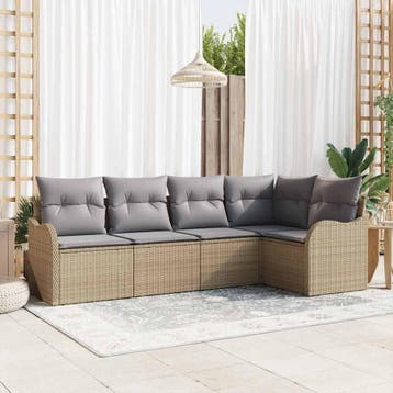 vidaXL Tuinbank Set met opslag 5 pcs Beige poly rattan, Verzenden, Nieuw