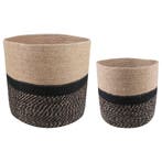 vidaXL Plantenpot Set 2 pcs Naturel en Zwart Ø 28 x 28 cm, Tuin en Terras, Verzenden, Nieuw