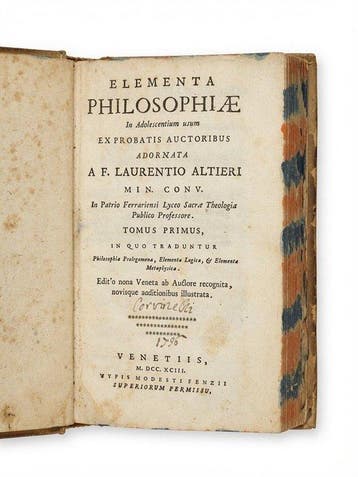 [4 Tomi] L. Altieri - Elementa Philosophiae - 1793