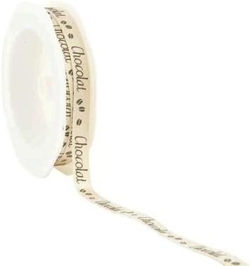 Enkelzijdig satijn lint chocolat 02 champagne 10 mm rol 25
