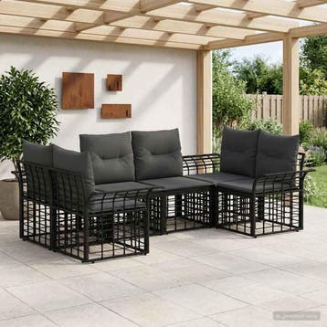 vidaXL Buiten bank set 6 st Zwart en Donker Grijs Polyester, Verzenden, Nieuw