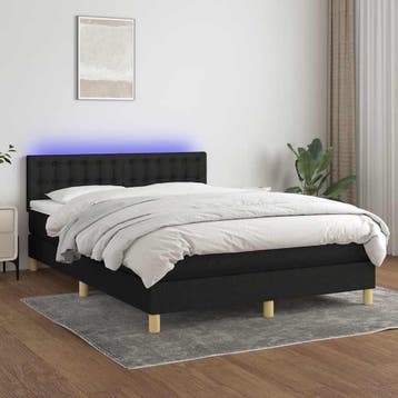 vidaXL Boxspring met matras en LED stof zwart 140x200 cm, Verzenden