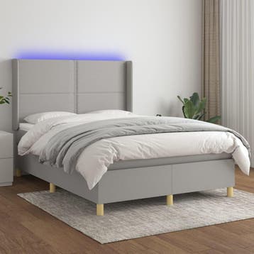 vidaXL Boxspring met matras en LED stof lichtgrijs 140x200, Verzenden