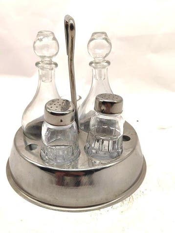 Olie-en-azijnstelletje - Glas, Metaal - Olie- en azijnset