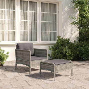 vidaXL 2-delige Loungeset met kussens poly rattan grijs, Tuin en Terras, Verzenden, Nieuw, Loungeset