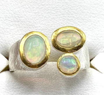 Zonder minimumprijs - Ring Zilver, Verguld Opaal, Nieuw