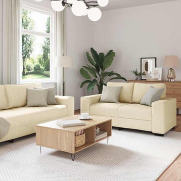 vidaXL 3-delige Loungeset met kussens stof crèmekleurig, Huis en Inrichting, Verzenden, Nieuw