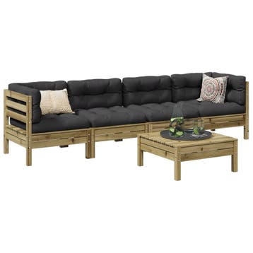 vidaXL 5-delige Loungeset met kussens geïmpregneerd, Verzenden, Nieuw, Loungeset