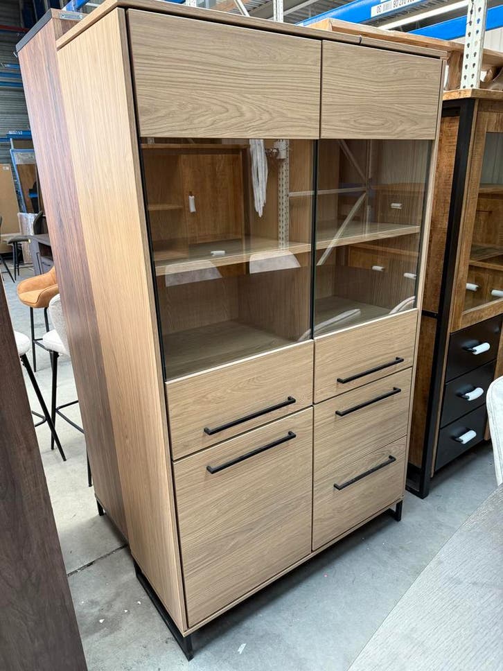 Tuscia vitrine, kleur blonde oak, Maison & Meubles, Armoires | Vitrines