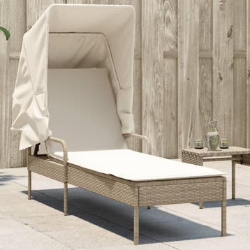 vidaXL Ligbed met luifel poly rattan beige, Verzenden