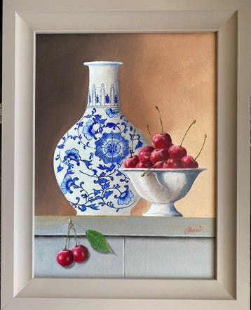 Ben Oude Breuil (1949) - Stilleven met Chinese vaas en, Antiek en Kunst