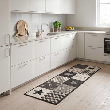 vidaXL Keuken Tapijt Grijze sterren 150 x 45 cm 100%, Jardin & Terrasse, Paillassons, Verzenden