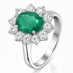 Bague - 18 carats Or blanc - 3.00ct. tw. Émeraude - Diamant, Bijoux, Sacs & Beauté