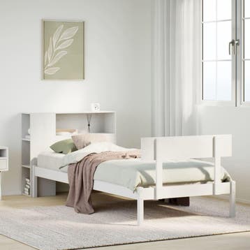 vidaXL Bed met boekenkast zonder matras grenenhout wit, Verzenden, Nieuw
