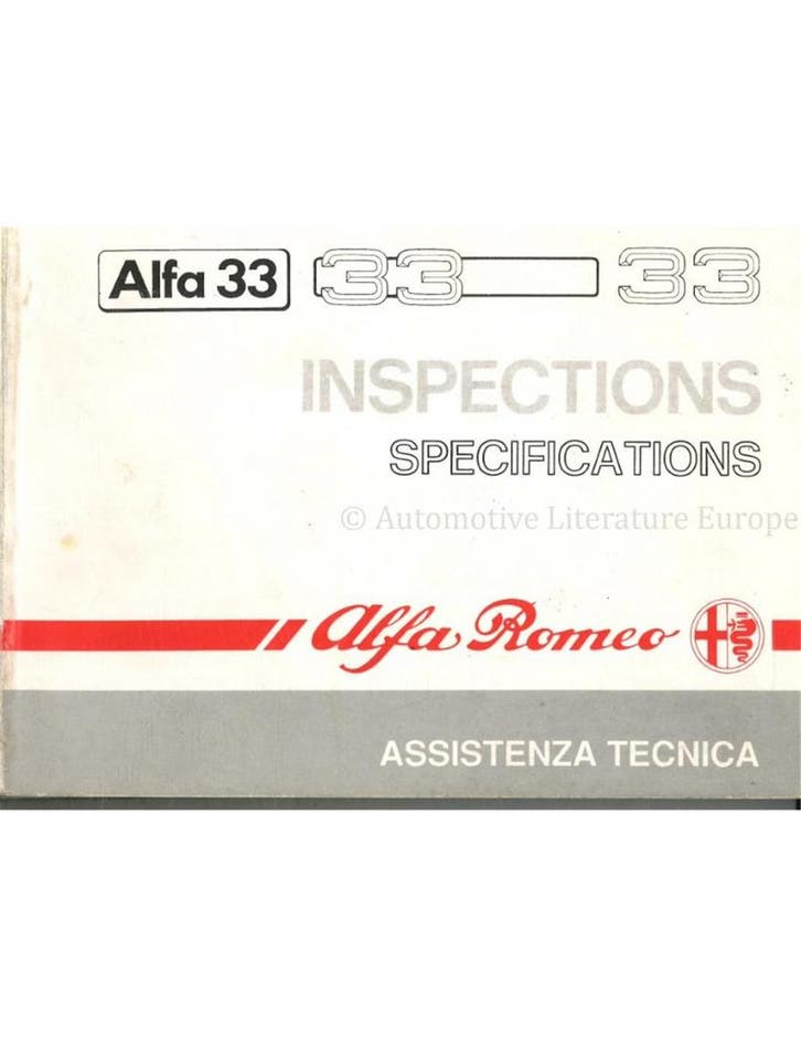1983 - 1990 ALFA ROMEO 33 SPECIFICATIES VAN INSPECTIES, Autos : Divers, Modes d'emploi & Notices d'utilisation