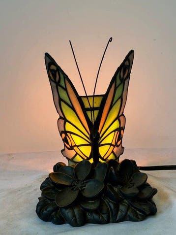 Lamp - Glas, Legering - Vlinder-glas-in-lood