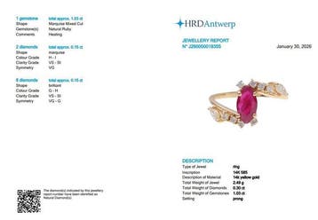 Zonder minimumprijs - Ring - 14 karaat Geel goud - 1.33ct.