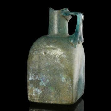 Oud-Romeins vierkante glazen fles, groot, Antiek en Kunst