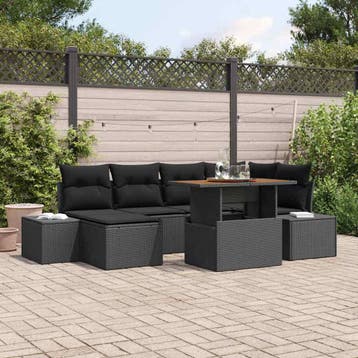 vidaXL Tuinbank Set 7 st Zwart Poly rattan, Verzenden, Nieuw