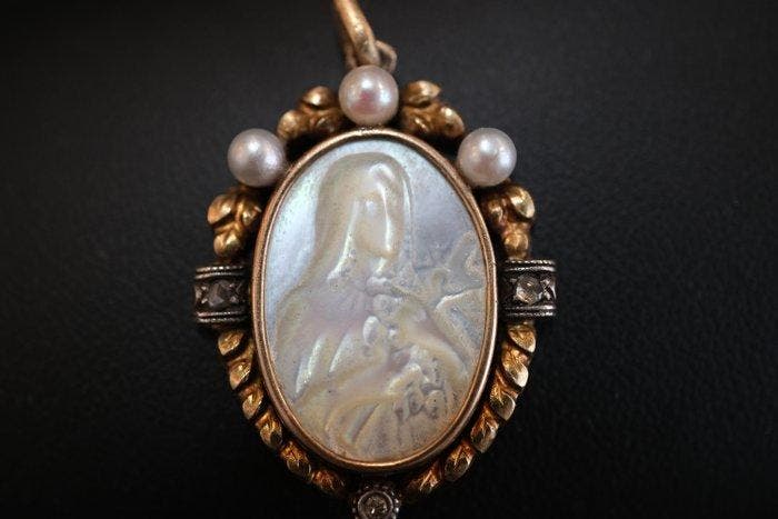 Pendentif - 18 carats Or jaune - Médaille religieuse en or, Handtassen en Accessoires, Antieke sieraden