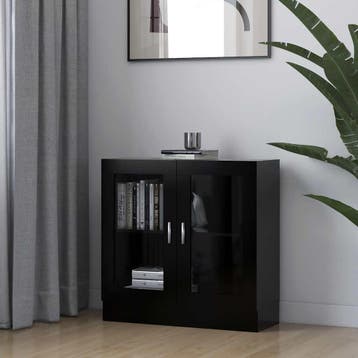 vidaXL Vitrinekast 82,5x30,5x80 cm bewerkt hout zwart, Verzenden, Nieuw