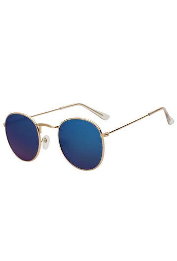 KIMU® Ronde Zonnebril Round Metal Goud Montuur Rond Blauwe S, Ophalen of Verzenden, Nieuw, Blauw