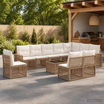 vidaXL Tuinbank Set 11 st Beige en Crème Wit poly rattan, Verzenden, Nieuw
