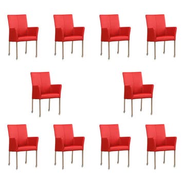 Set van 10 Leren eetkamerstoelen Comfort met wieltjes en, Ophalen of Verzenden, Nieuw, Leer, Eén