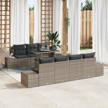 vidaXL Tuinbank Set 8 st Grijs Poly Rattan en Poedergecoat, Verzenden, Nieuw