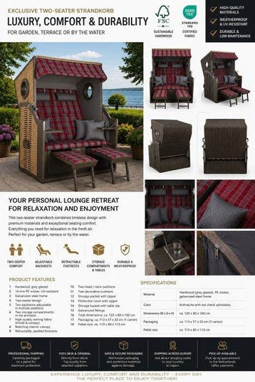 Tuinbank - Hout, Metaal, Glas, Textiel - Exclusieve