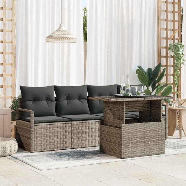 vidaXL Tuinbank Set met opslag 5 pcs Grijs Poly rattan, Tuin en Terras, Tuinsets en Loungesets, Nieuw, Verzenden