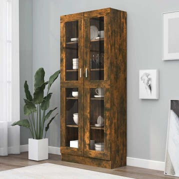 vidaXL Vitrinekast 82,5x30,5x185 cm bewerkt hout gerookt, Verzenden, Nieuw