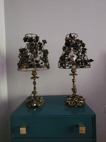 Pair of Italian Hollywood Regency Tole & Gilt Bronze Floral, Antiek en Kunst