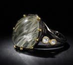 Argent 925 - rhodié noir - Phrenit - Topaze - Bague