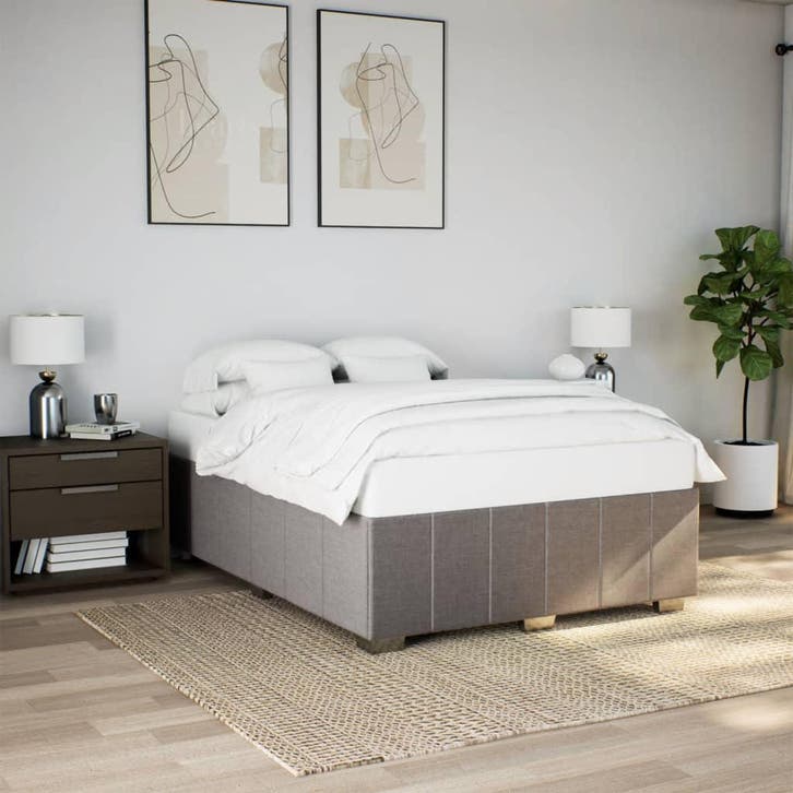 vidaXL Bedframe zonder matras stof taupe 140x190 cm, Huis en Inrichting, Slaapkamer | Bedden, Nieuw, Verzenden