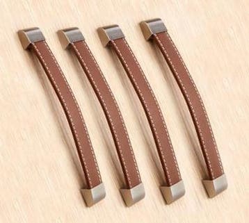 Set van 4 leren handgrepen (192 mm, bruin, eindstuk metaal), Verzenden, Nieuw