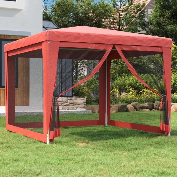 vidaXL Partytent met 4 mesh zijwanden 3x3 m HDPE rood, Tuin en Terras, Partytenten, Nieuw, Verzenden