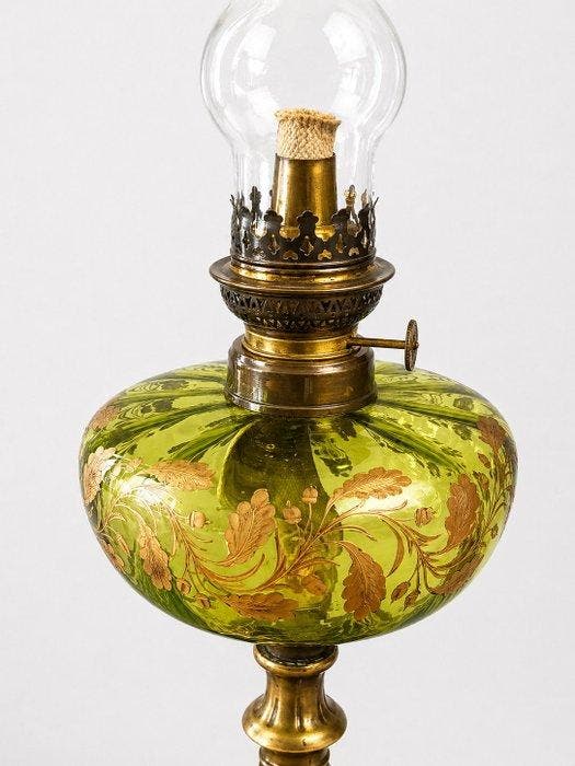 Lampe à pétrole - Laiton, Verre - Lampe à pétrole, Antiquités & Art, Curiosités & Brocante