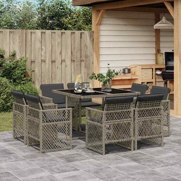 vidaXL 9-delige Tuinset met kussens poly rattan grijs, Verzenden, Tuinset