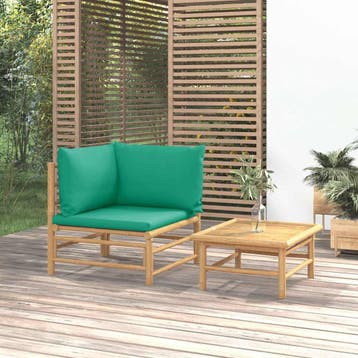 vidaXL 2-delige Loungeset met kussens bamboe groen, Tuin en Terras, Tuinsets en Loungesets, Verzenden, Nieuw