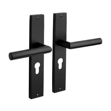 Deurklink Ferro geveerd schild cilindergat 55mm mat zwart..., Ophalen of Verzenden, Klink of Kruk