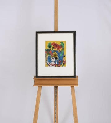 Corneille (1922-2010) - Compositie met vrouw, vogel en kat