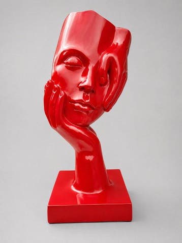 Statue, surreal Statue head on block 48 cm height - 48 cm -, Antiek en Kunst