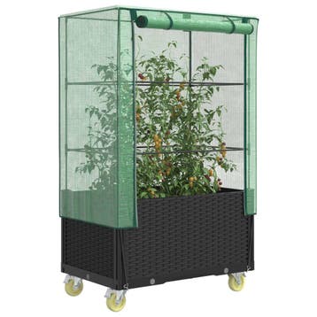 vidaXL Plantenbak verhoogd met hoes en wielen 80x50x182 cm, Verzenden