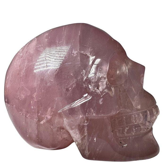 Schedel van roze kwarts Gravure - Hoogte: 70 mm - Breedte:, Verzamelen, Mineralen en Fossielen