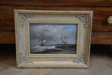 Abraham Hulk Sr. (1813-1897) - Boten aan de kust, Antiek en Kunst