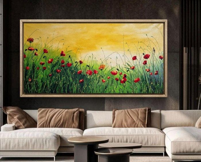 Alla Faber - Sun Field - Serie: Poppy Fields XXL, Antiquités & Art, Art | Peinture | Moderne